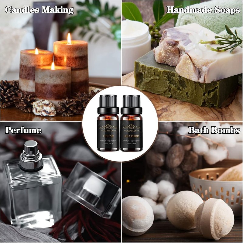 Skiennix Essential Oils Set - Aromatherapy Fragrance Oils for Diffuser | 6x10ML - Sandalwood, Cedar, Leather, Sweet Tobacco, Rum, Cologne