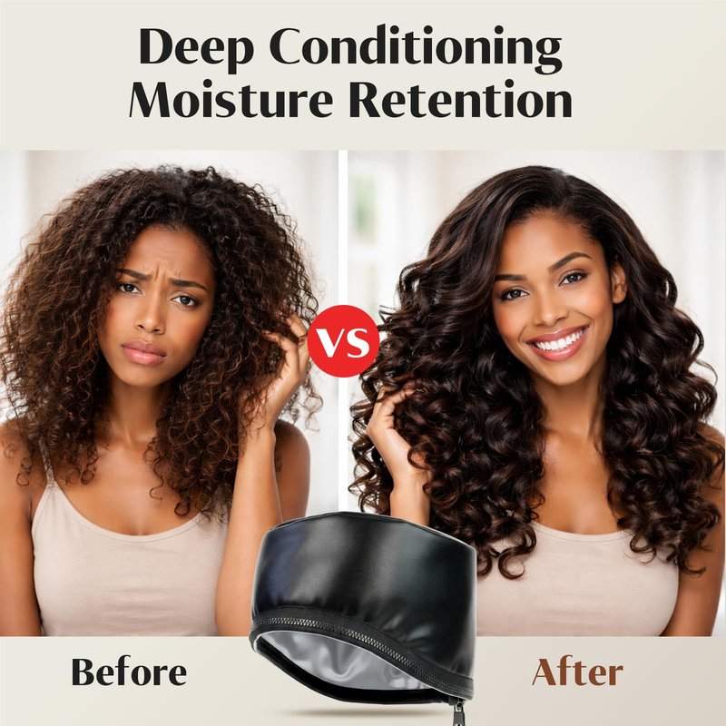 Kingsteam-Heat Cap for Deep Conditioning, 10 Heat Levels & 3 Timer Settings Deep Conditioning Hair Cap, PU Leather Heated Cap for Curly Hair, Natural Hair, & Braids, Home Use