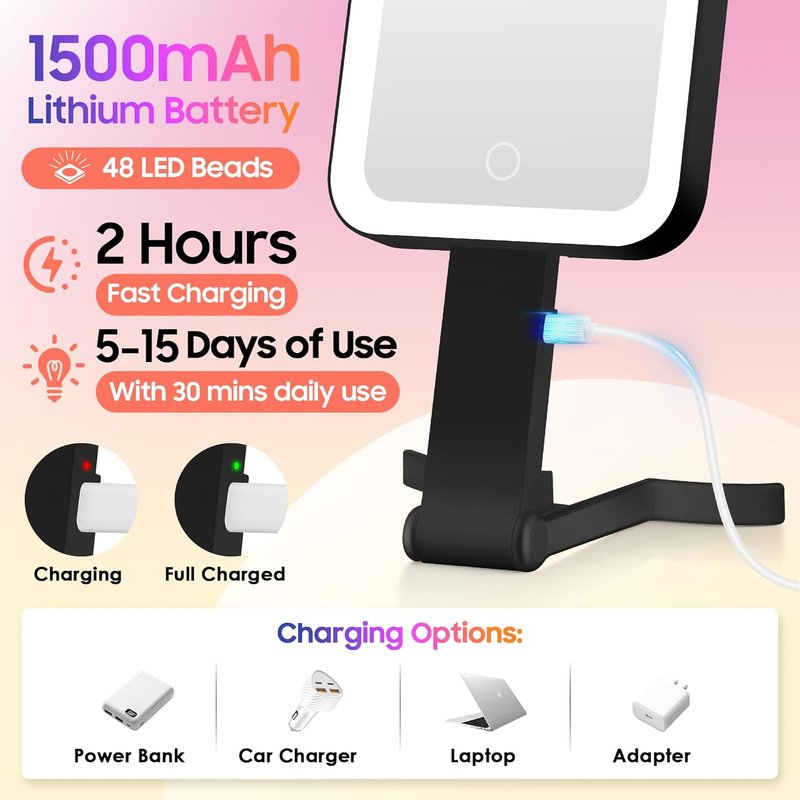 Magnifying Travel Mirror with Light - 30X/1X Double-Sided, Adjustable Brightness, Foldable Design for Makeup | Portable for Travel & Desktop Use