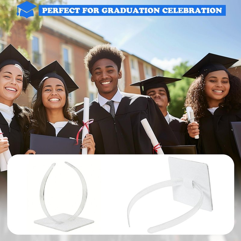 OCQOTAT 1 Pack Graduation Cap Headband, Grad Cap Insert with Hook & Loop or EVA Foam Sticker, Secure Your Graduation Hat and Hairstyle, Essential Hat Accessory for Graduates,Students, Girls,Clear