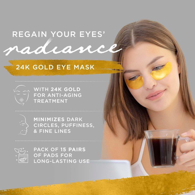 Dermoland Under Eye Patches For Women – 24K Gold Eye Masks, 15 Pairs | Hyaluronic Acid | Reduces Puffiness, Dark Circles & Wrinkles | Vegan & Hydrating