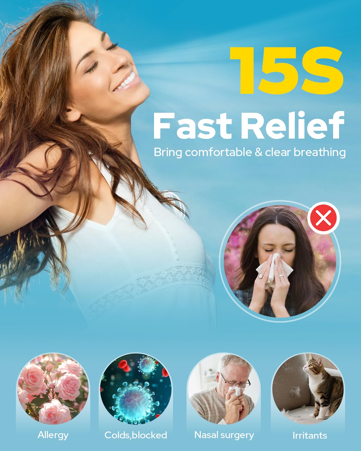 Nasal Irrigation System with 40 Saline Packets, 15s Quick Relief, Nettie Pot Sinus Rinse with 4 Speeds, 1000mah USB-C Charging, 6 Nozzles for Kid Adult, IPX7 Waterproof, Congestion Pressure Relief