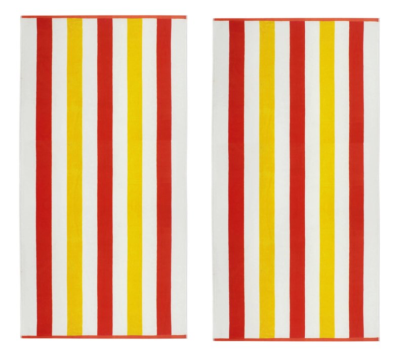 COTTON CRAFT Oversized XL Beach Towel 35 x 70-2 Pack 100% Cotton Velour - Big & Huge - Pool Picnic Bath - Double Woven Thick Extra Plush Super Soft Luxury - 630 GSM - Cabana Stripe Orange Yellow