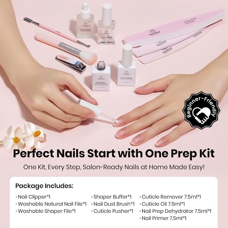 Beetles Nail Prep Kit - Dehydrator, Primer & Cuticle Oil | 4PCS 7.5ML Manicure Tools Set