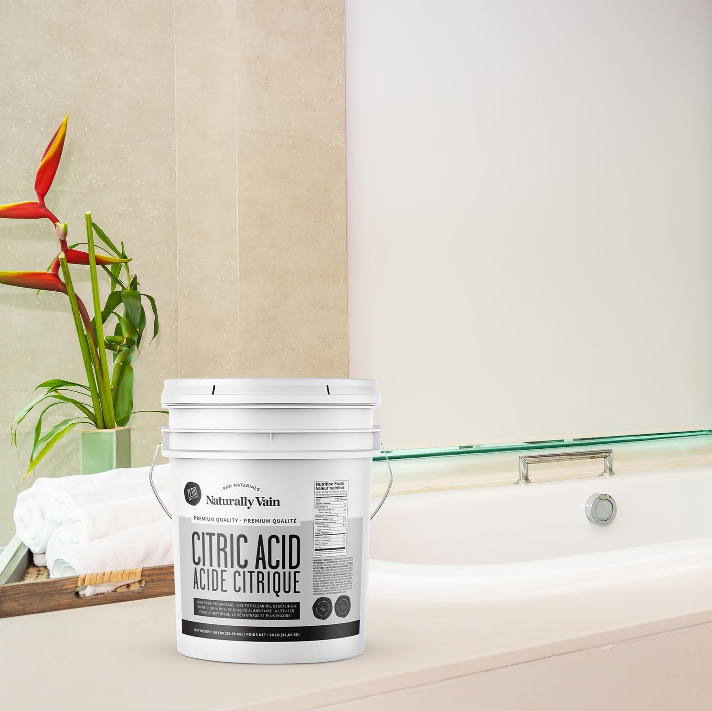 Naturally Vain Citric Acid Food-Grade, Pure Citric Acid Powder for Cleaning, Descaling, Flavoring, DIY Bath Bombs, Natural Preservative, Fine Granules, 5lb Resealable Bag