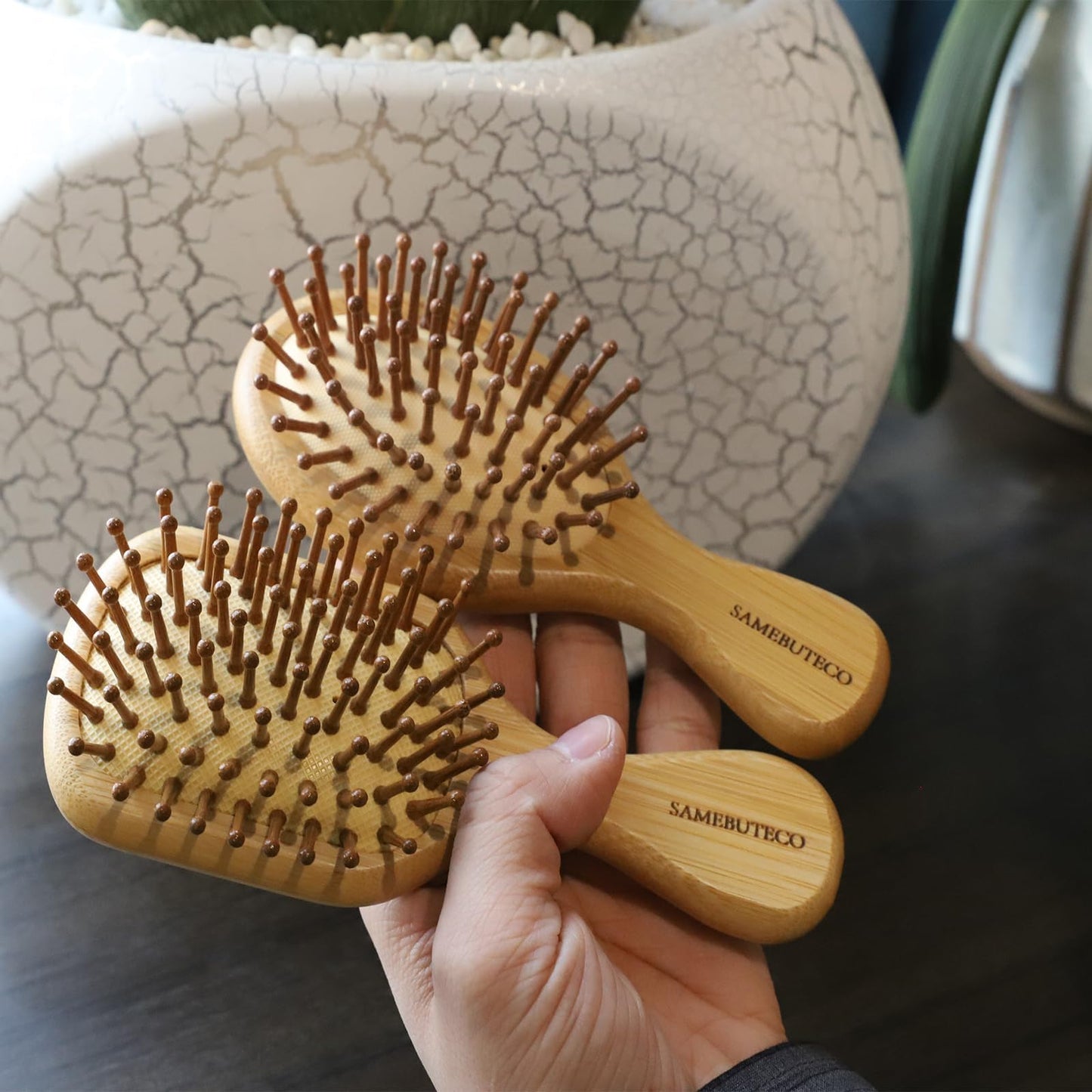 SAMEBUTECO Bamboo Hair Brush Set 4 Styles Paddle Detangling Brushes for Thick, Thin, Curly, and Dry Hair Women and Girls Hair Message Brushes 2 Indoor Used 2 Outdoor Used Travel portable