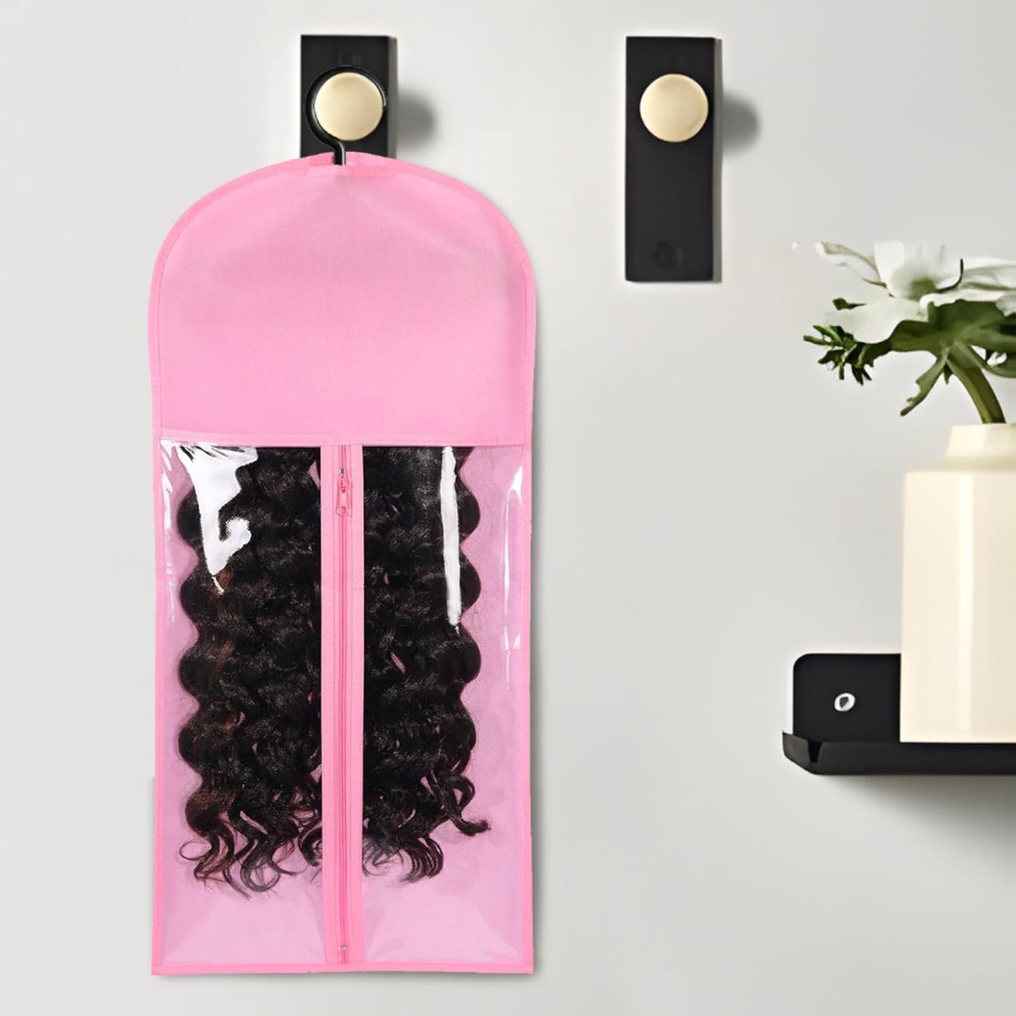 Wig Storage Bags - 2PCS Portable Wig Holders with Hanger | Organizer for Multiple Wigs & Hair Extensions (Pink)