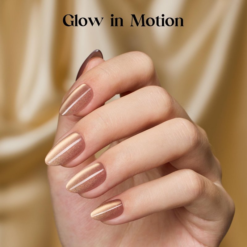 Beetles Cat Eye Press On Nails - Glossy Short Almond Press On Nails Motion Glow Kit Soft Nail Gel With Nail Glue, 32pcs 16 Sizes, Girls Stick On Nails, Salon-Ready Gift for Women Luster Glow