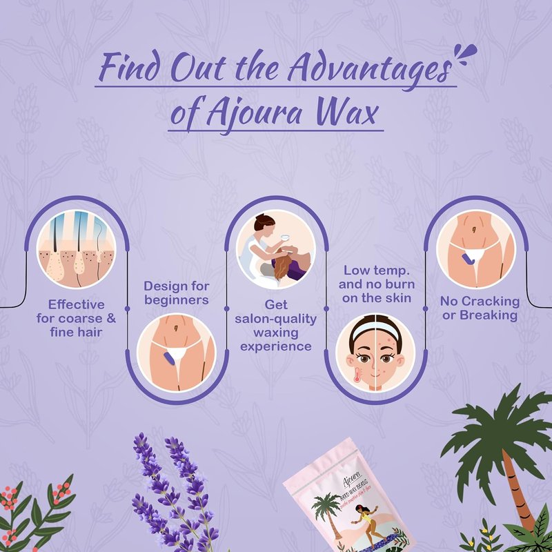 Ajoura Hard Lavender Wax Beads - 1lb Full Body Hair Removal Wax | Brazilian, Bikini, Face, Underarms, Legs (Refill)