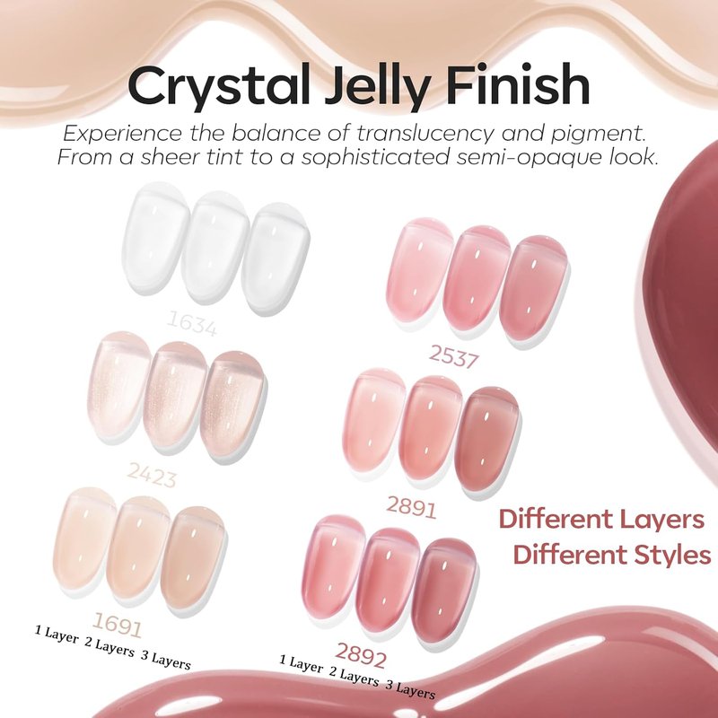 modelones Jelly Gel Nail Polish Set, Hema-Free 6 Colors Nude Milky White Pink Red Neutral Sheer Shimmer Translucent Gel Polish Kit Soak Off LED Nail Lamp Manicure Salon DIY Girls Women Gift