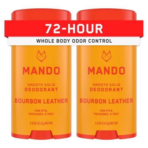 Mando Whole Body Deodorant For Men - Smooth Solid Stick - 72 Hour Odor Control - Aluminum Free, Baking Soda Free, Skin Safe - 2.6 Ounce (Pack of 2) - Bourbon Leather