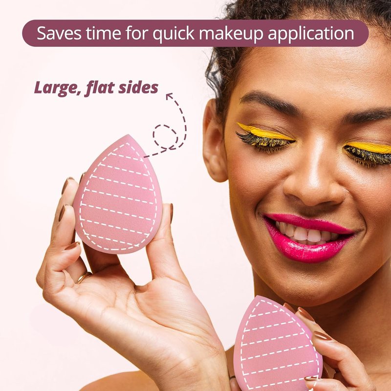 BEAKEY Makeup Sponge Set - Patented Flat Duo for Foundation & Powder | Latex-Free Pink Blending Sponges
