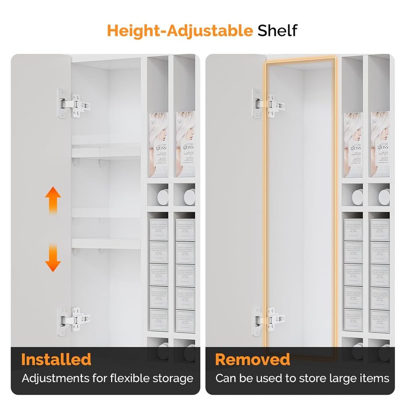 OmySalon Wall Mounted Salon Station - Hair Color Rack Organizer with Adjustable Shelves | White