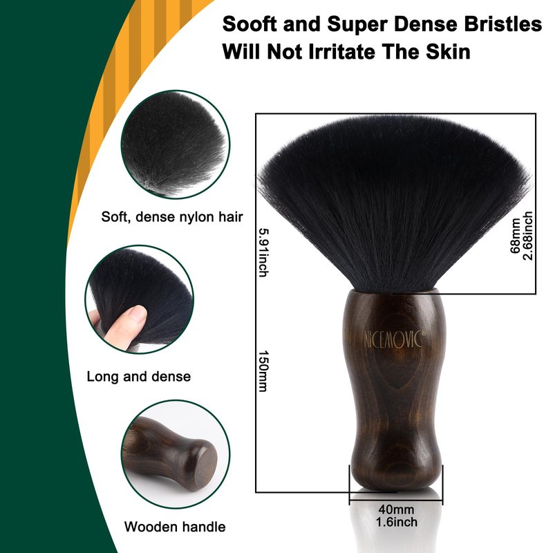 NICEMOVIC 3 IN 1 Barber Neck Duster Brush Set, Professional Barber Accessories Cleaning Supplies, Duster Nylon Brush Hair Cutting Styling Brush Tool (Brown&Black)