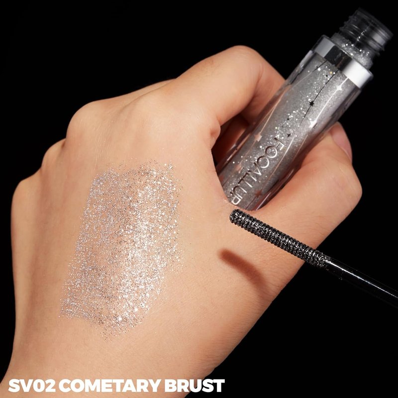 FOCALLURE Glitter Mascara Topper - Long Lasting Silver Shimmer Gel | Quick Dry, Classic Finish