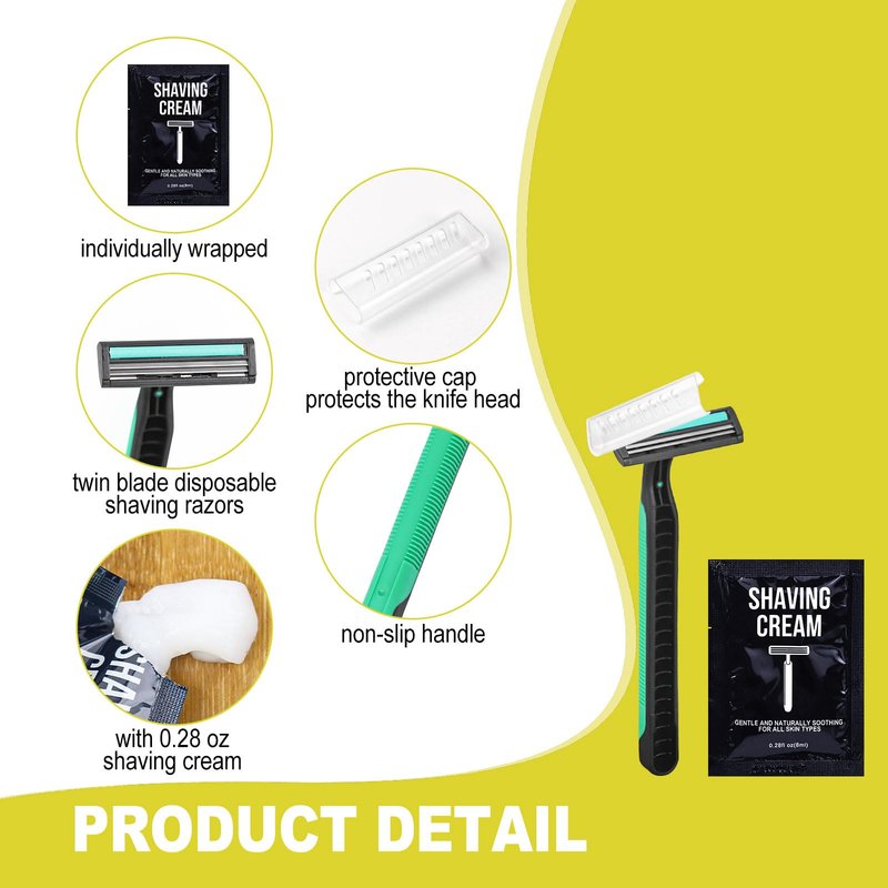Disposable Razors in Bulk Razors and Shaving Cream Bulk,Shave Kit in Bulk Twin Blade Razors with Protective Cap for Hotel, Airbnb, Homeless, Shelter, Camping and Travel (40)