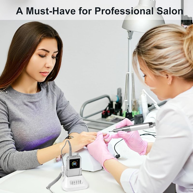 Professional Nail Drill - 40000RPM Cordless Electric Nail File for Manicure & Acrylic Gel Removal | Rechargeable, Vibration-Free, Silver