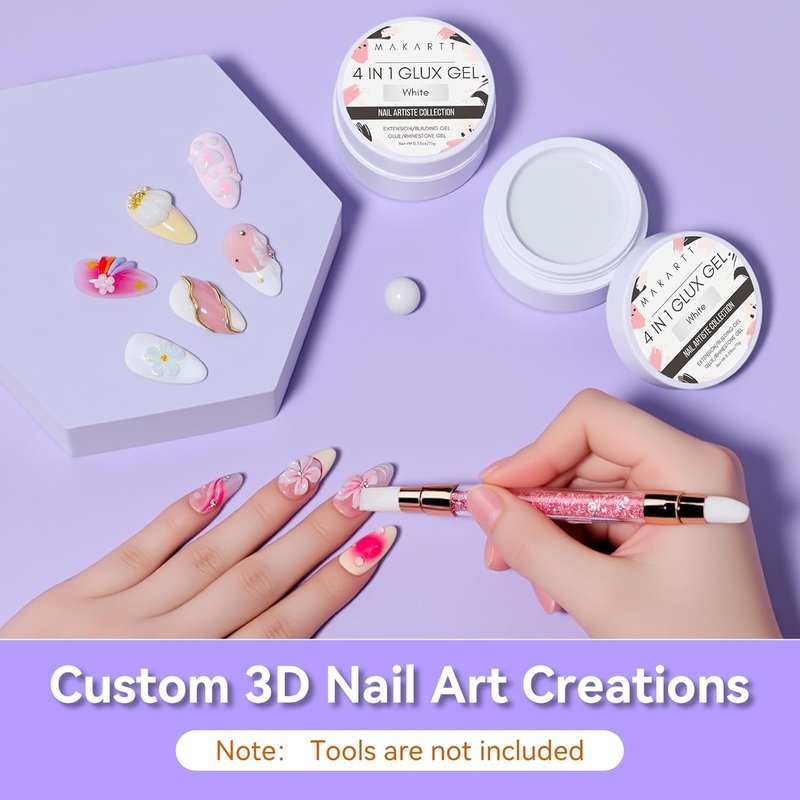 Makartt 3D Gel Nail Art - 4-in-1 Solid Builder Gel, Non-Sticky White, 15ML | Perfect for DIY & Salon Use