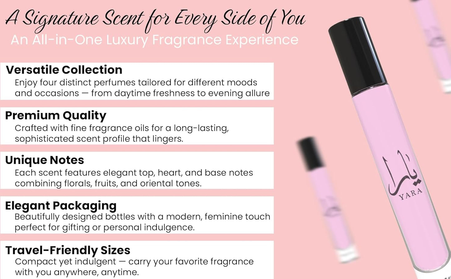 Yara Eau De Parfum Spray Set for Women - 4 Travel Size Fragrances | 0.34 Ounce Each, Floral & Sweet Scents