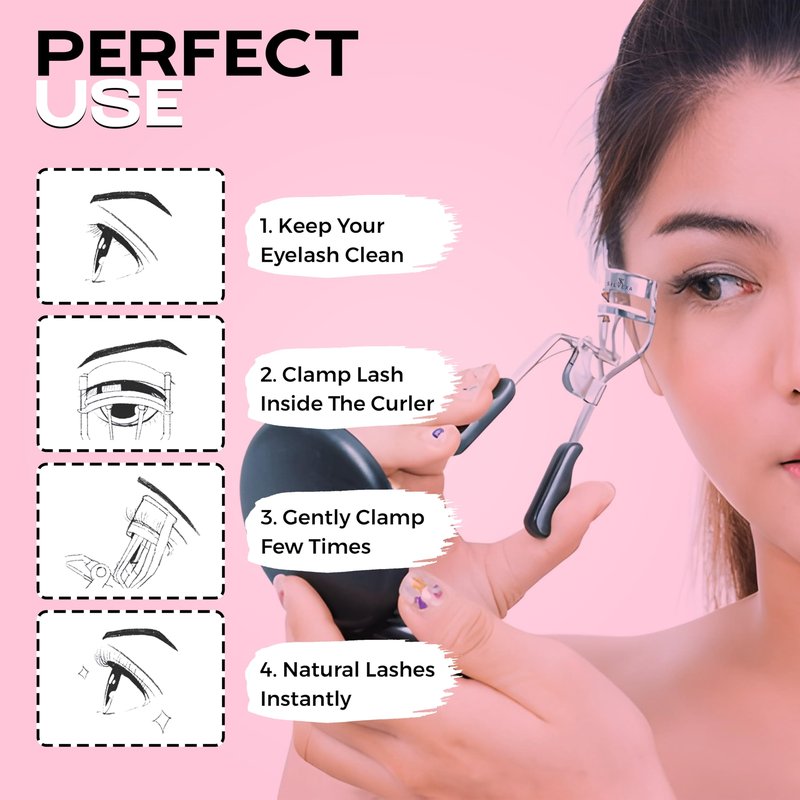 SILVEXA Eyelash Curler with Comfort Grip – Professional Stainless Steel Lash Curler with Soft Silicone Pads | No-Pinch, Long-Lasting Curl for All Eye Shapes | Ergonomic Handle Makeup Tool (Black)