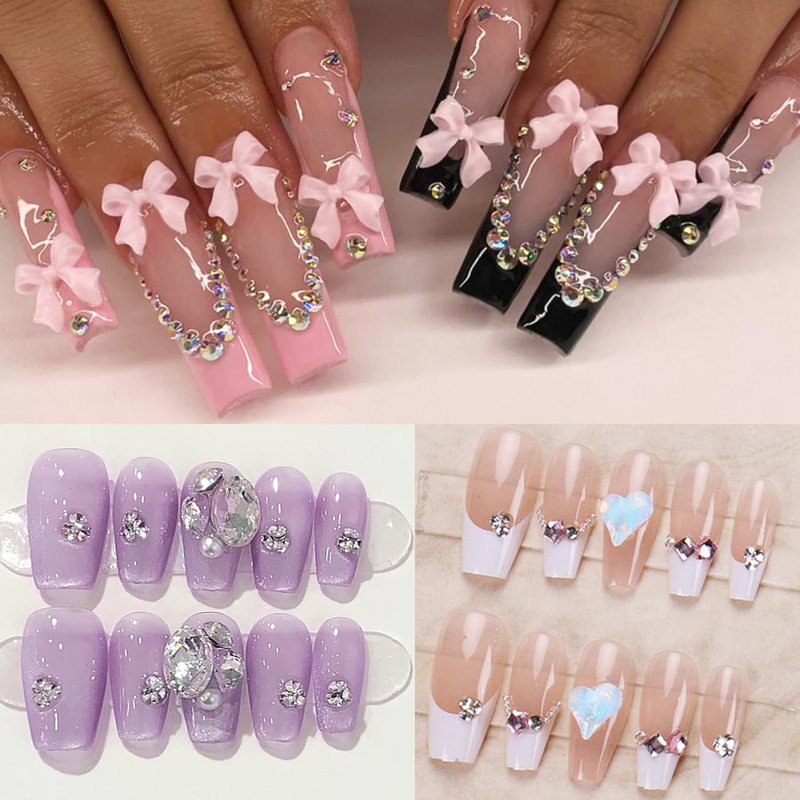 Nail Charms & Gems Kit - 10,000 Pcs Pink Bow, Heart & 3D Flower Charms | Gold Butterfly & Rhinestones for Nail Art