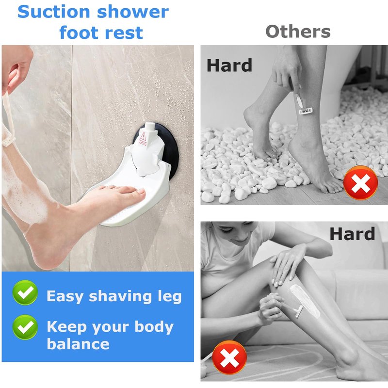 Shower Foot Rest for Shaving Legs with Upgraded Industrial Suction Cup, Only Fit Smooth & Non-Porous & Bigger 5.2 Inches Tile Wall, White, Pack of 1