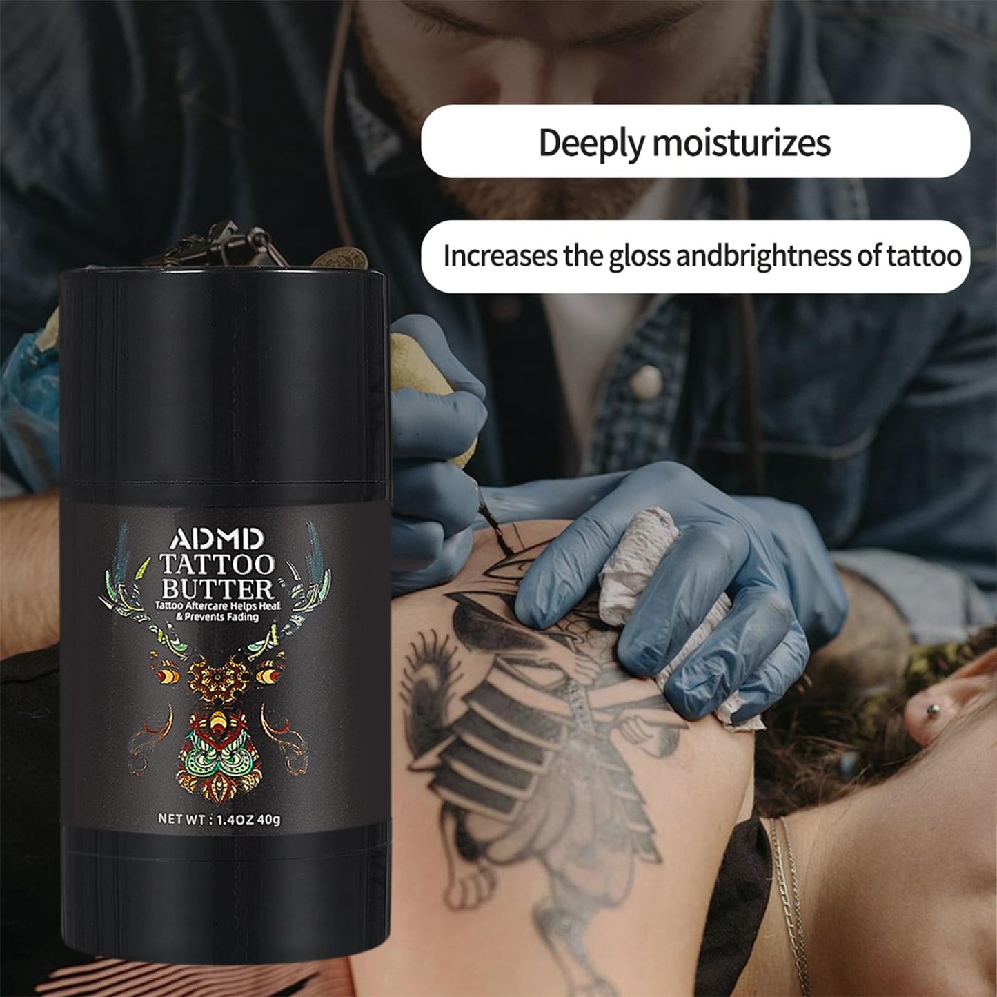 Tattoo Care Balm, Aftercare Butter for Tattoos - Color Enhancing Moisturizer to Keep Ink Bright, Soothes & Protects Skin, 40g /1.41oz