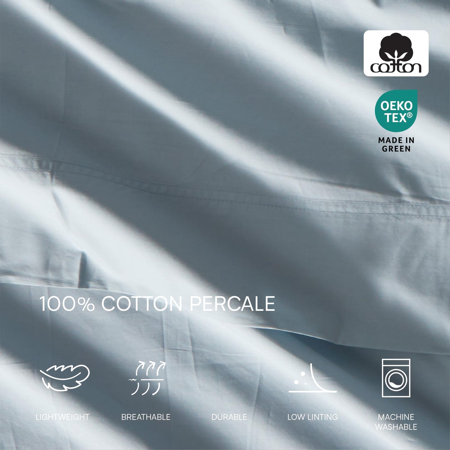 Lacoste 100% Cotton Percale 3-Piece Sheet Set – Lightweight and Ultra-Soft Bedding with Deep Pockets, Wrinkle-Resistant, Hypoallergenic and Durable, Oeko-Tex Certified – Breeze Blue, Twin Extra Long