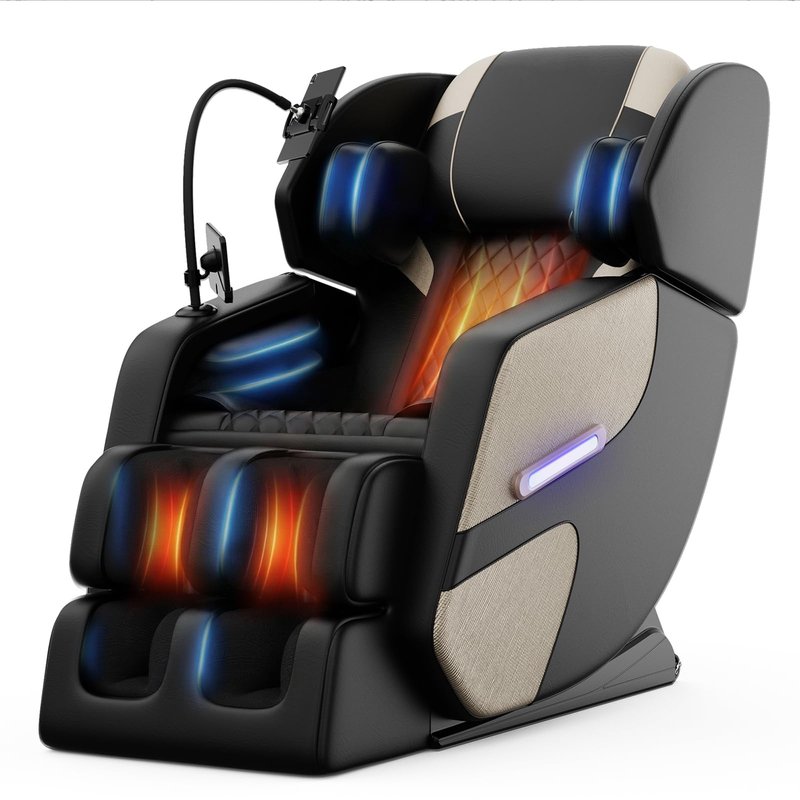 ficsmate Massage Chair Full Body, Zero Gravity Recliner Massage Chair with Back Heat, 6 Fixed Rollers, Foot Massage, Airbags, Bluetooth, Ambient Light for Home and Office