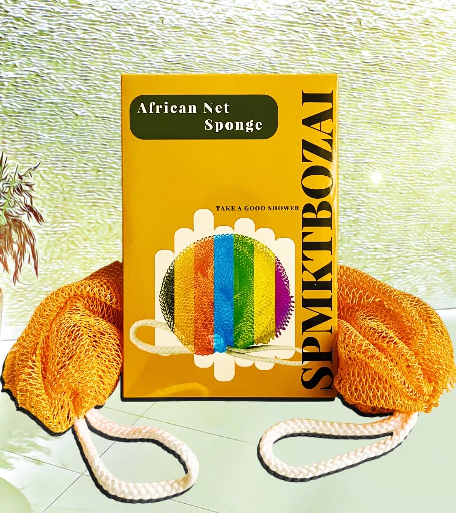 SPMKTBOZAI African Net Sponge Authentic, African Exfoliating Sponge Real African Net Black Owned, African Bath Sponge Back Scrubber for Shower Loofah Bathing Accessories (Orange, 1 Pieces)