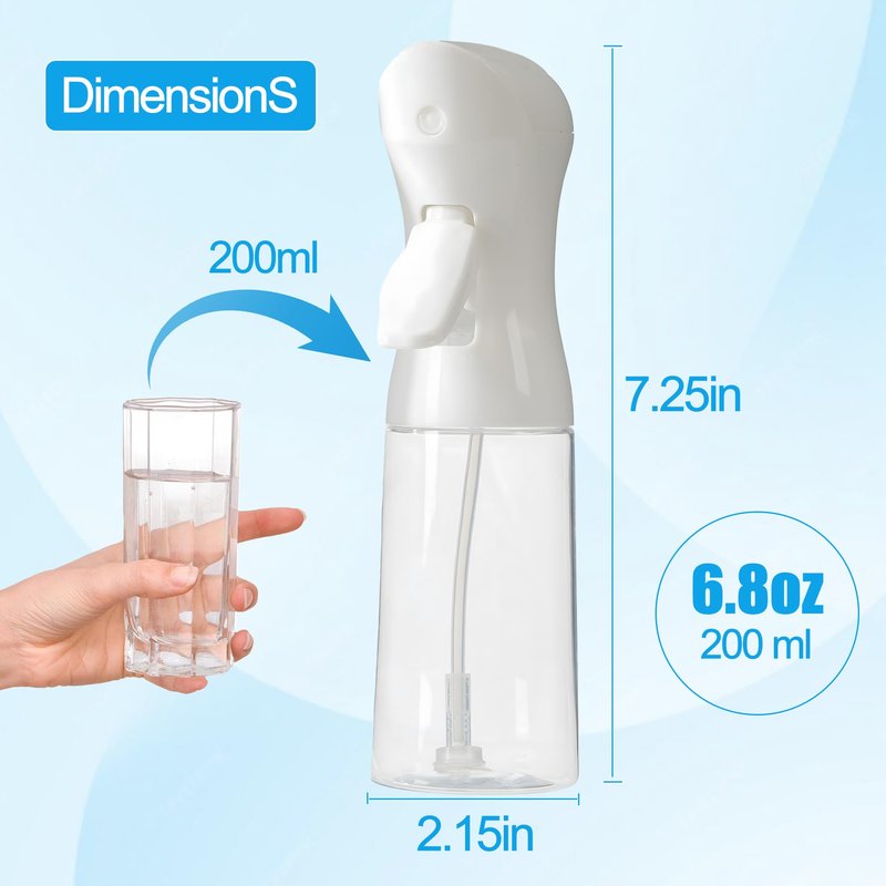 Miralosvian Spray Bottle for Hair - Fine Mist Water Mister Continuous Spray Bottle for Hairstyling, Cleaning & Plants Salon, Home, Pets & More – White 200ml