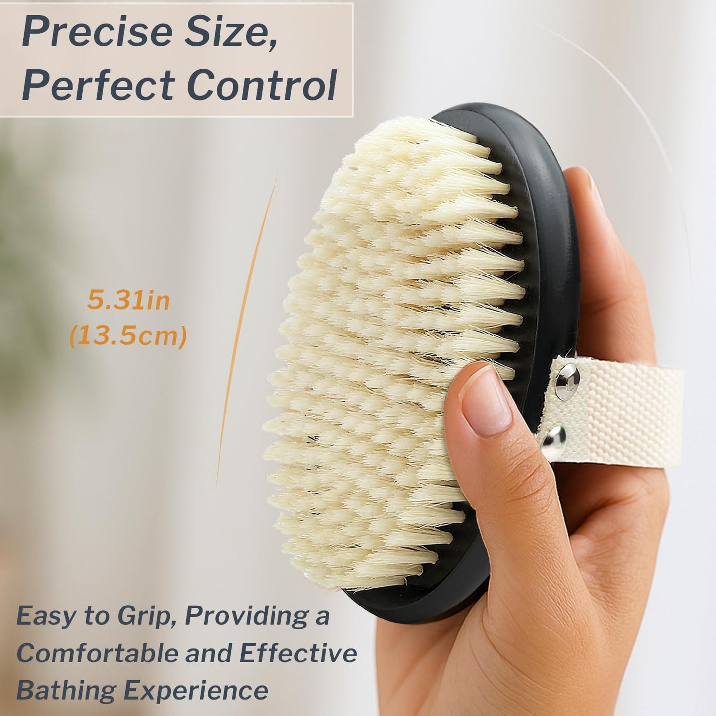 Dry Body Brush for Lymphatic Drainage – Soft Natural Bristles Exfoliator for Sensitive Skin, Cellulite & Circulation, Wooden Grip Bath Brush for Glowing Skin