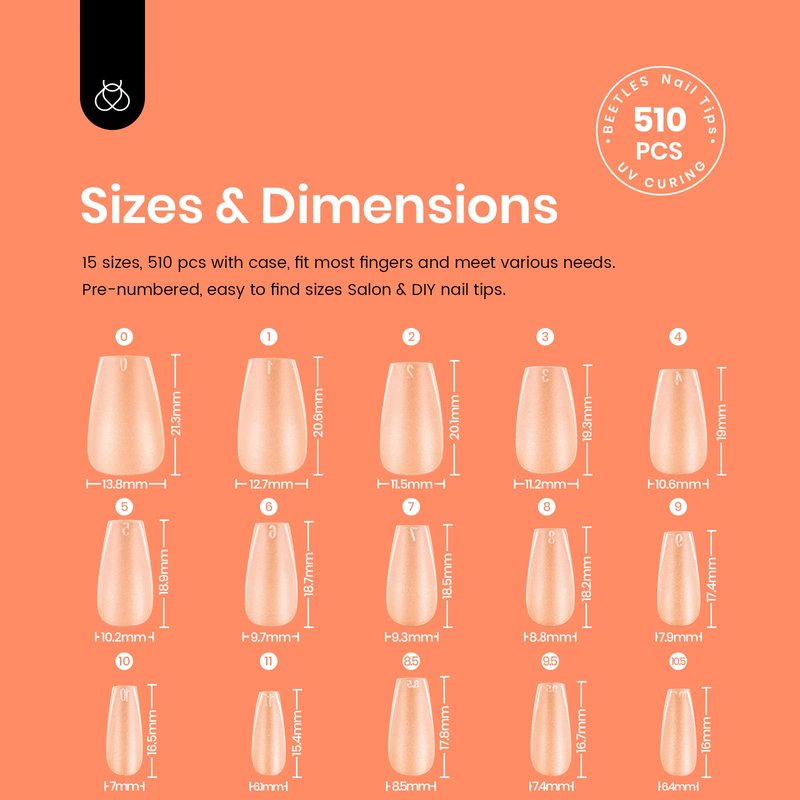 Beetles Short Coffin Gel Nail Tips for Nails Art, 510Pcs Matte Short Coffin False Fake Clear Acrylic Nails for Gel Polish/Dip Powder/Poly Extension for Women
