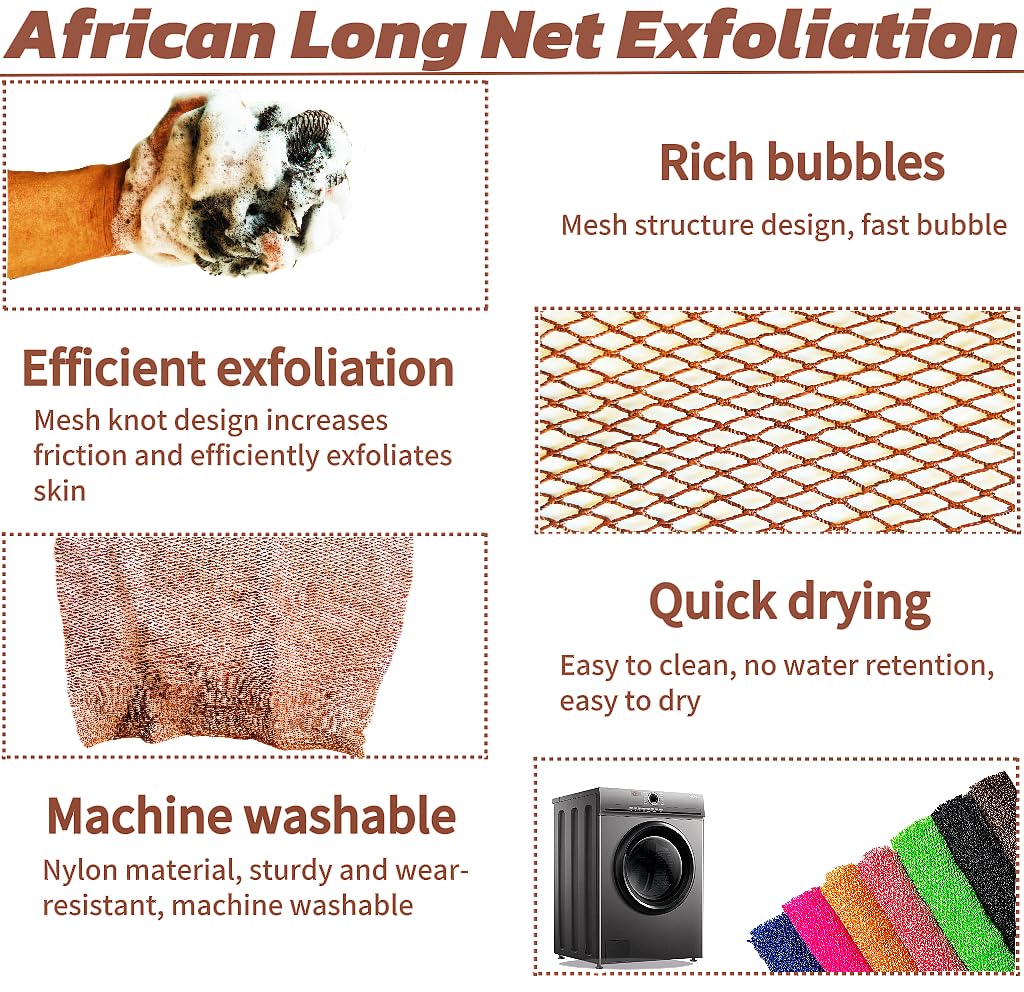SPMKTBOZAI African Net Sponge Authentic, African Exfoliating Sponge Real African Net Black Owned, African Bath Sponge Back Scrubber, Body Exfoliator Shower Bath Accessories (Brown)