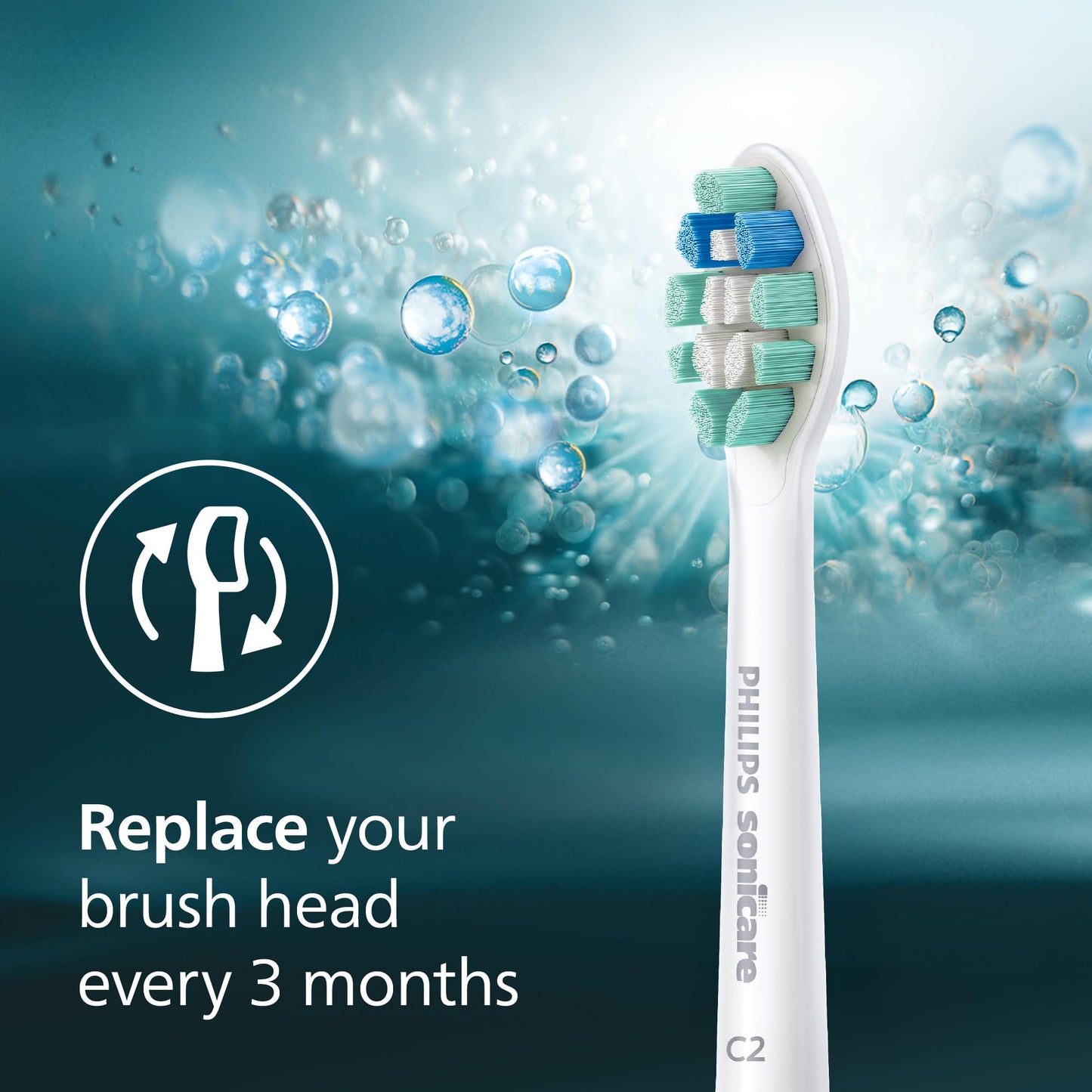 Philips Sonicare C2 Plaque Control, Genuine Replacement Electric Toothbrush Heads for Sonicare Handle Owners, Plaque Removal, White, 2 Pack, HX9022/77