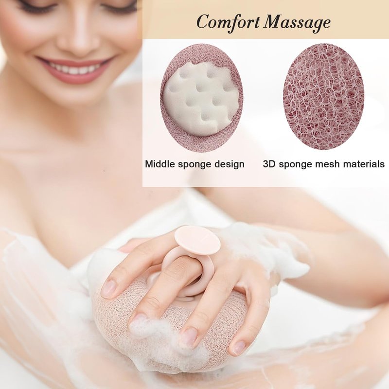 Super Soft Sunflower Suction Cup Bath Ball, Upgraded Exfoliating Body Bath Sponge, 2-in-1 Sponge Mesh Bath Cleaning Brush for Women and Men (Purple)