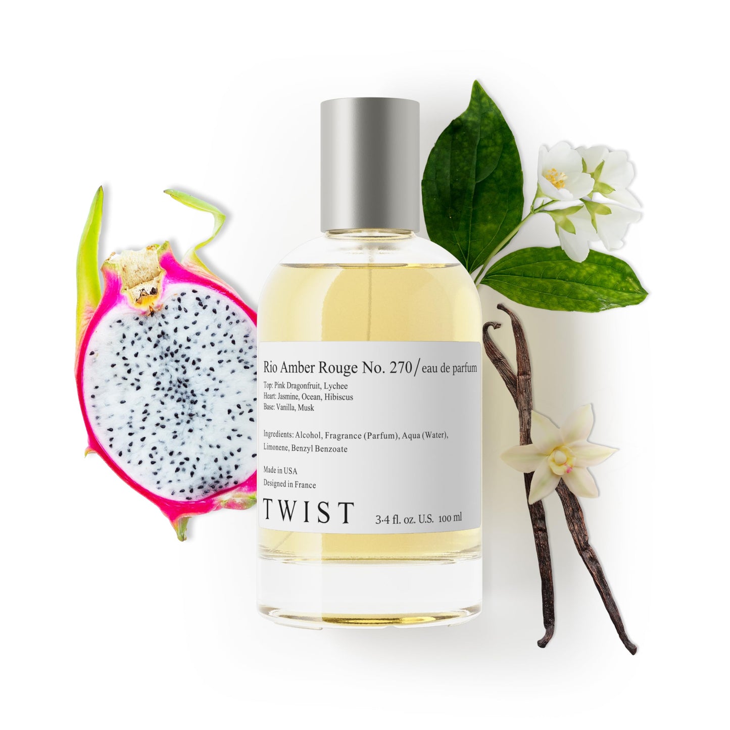 Twist Rio Amber Rouge No. 270 - Inspired by S. D. Janeiro Cheirosa '68, Long-Lasting Perfume for Women, Vegan, Clean Ingredients, Jasmine & Dragonfruit Fragrance – Spray 100 ml | 3.4 fl. oz.