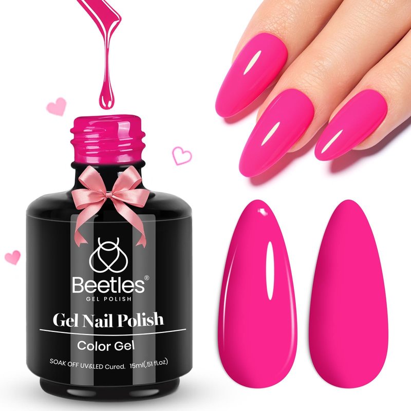 Beetles Pink Gel Nail Polish - Year 2 Kilo Hot Pink Gel Polish, 15ML/0.51Fl Oz Neon Color, Soak Off UV LED Lamp Nail Art, Long-Lasting Manicure Salon DIY Home Summer Nails