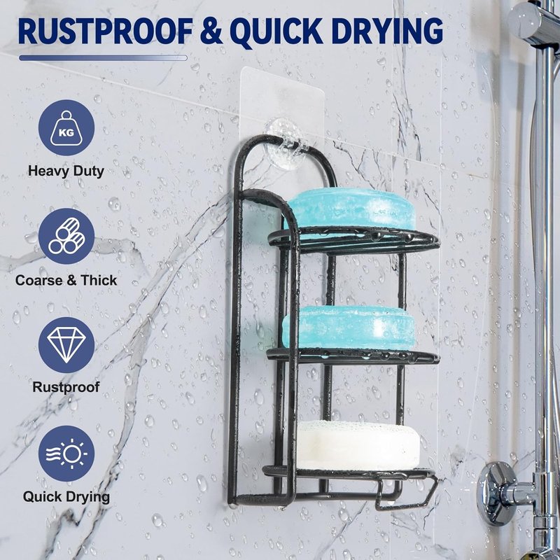 3-Tier Shower Soap Holder - Self-Adhesive & Freestanding Draining Soap Dish Caddy for Bathroom Decor