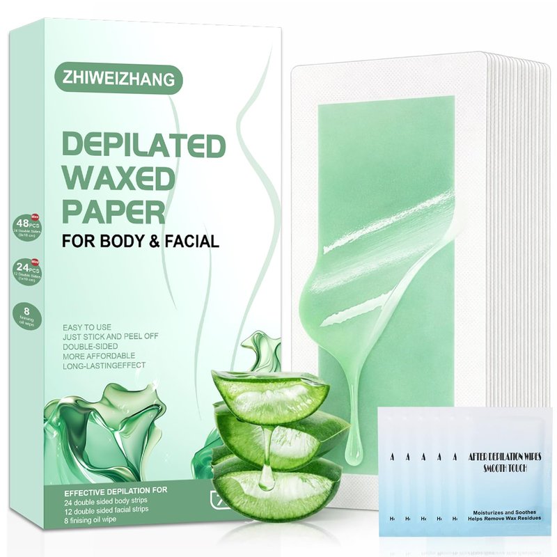 Skiennix 72PCS Wax Strips - Hypoallergenic Hair Removal Kit with Calming Oil Wipes for All Skin Types | Body & Face