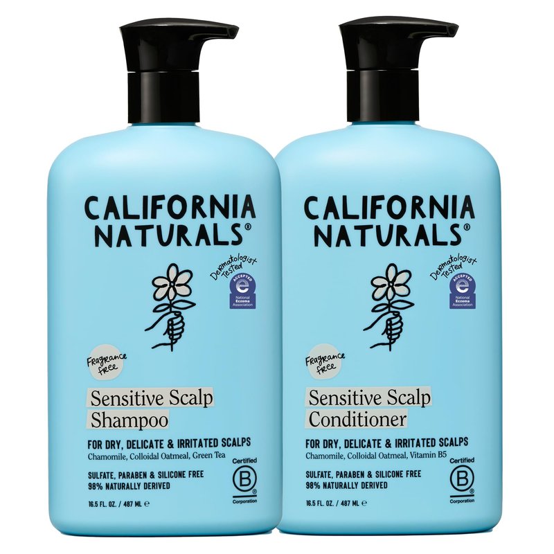 California Naturals Sensitive Scalp Shampoo & Conditioner Set, Soothing & Gentle for All Hair Types, Fragrance Free, Colloidal Oat & Chamomile, Paraben, Sulfate Free, NEA Accepted, 16.5 oz