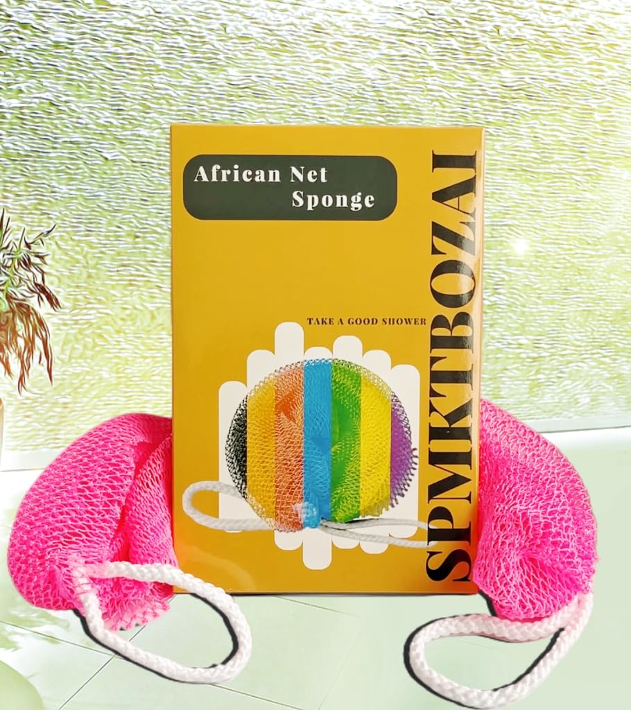 SPMKTBOZAI African Net Sponge Authentic, Exfoliating Body Scrubber Bath Sponge - Back Scrubber Washcloth for Shower with Travel Bag - Real African Scrub Exfoliator Body Care Bathing Accessories
