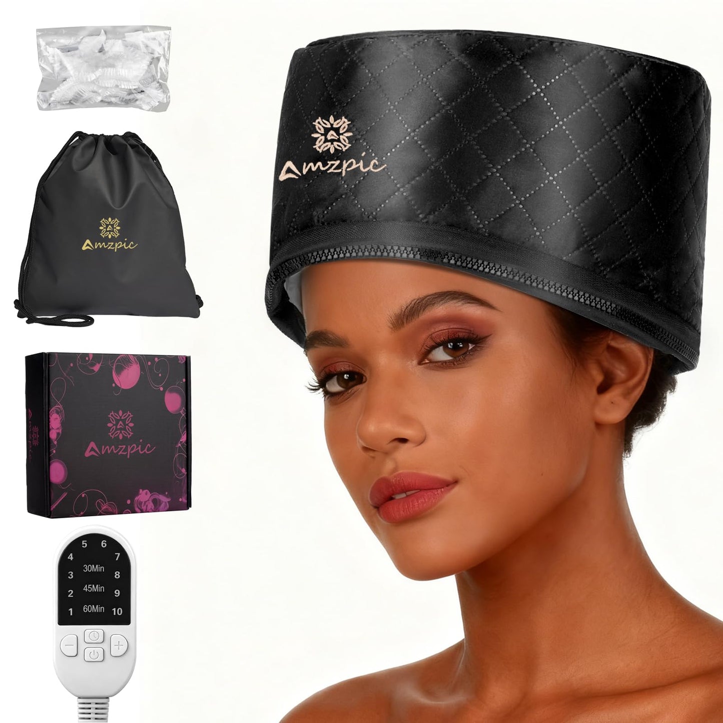 Thermal Heat Cap for Deep Conditioning - Electric Steamer Cap with 10-Level Temperature Control, Fast Heating for Natural & Afro Hair Care at Home
