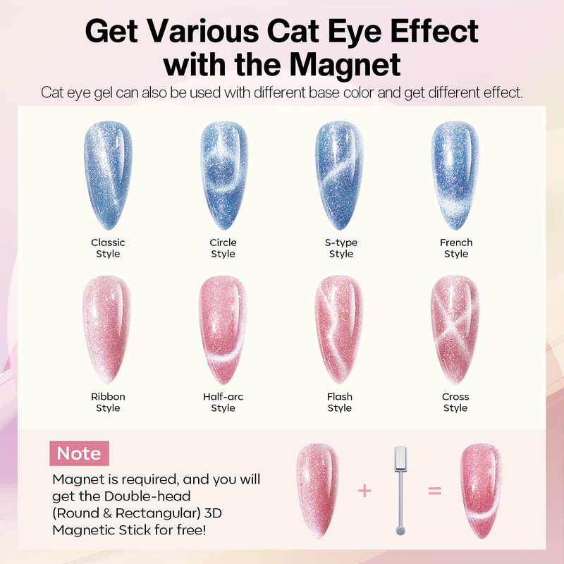 modelones Holographic Glitter Cat Eye Gel Nail Polish Kit 6 Colors with Magnet Romantic Rainbow Galaxy Series Pastel Gel Polish Soak Off Led Gel Nail Polish Set Nail Art Gel Manicure Salon DIY Gifts