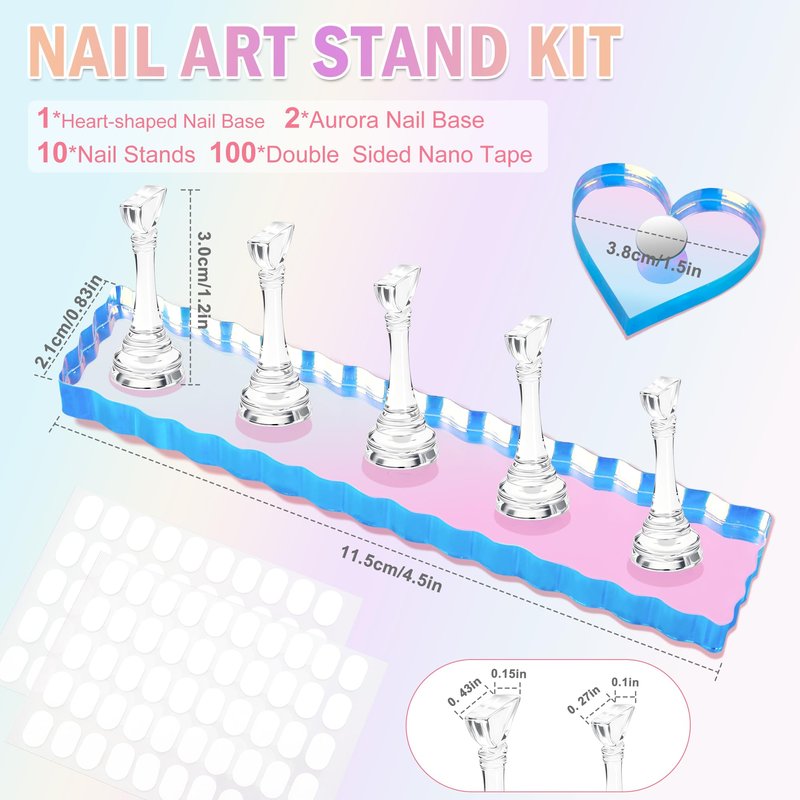 BAGTeck Nail Stand for Press Ons, Nail Holder for Painting Nails, Press on Nail Holder, 1 Heart Shaped Acrylic Magnetic Nail Stands for Nail Art with Double-sided Tape Home Salon DIY Display Supplies