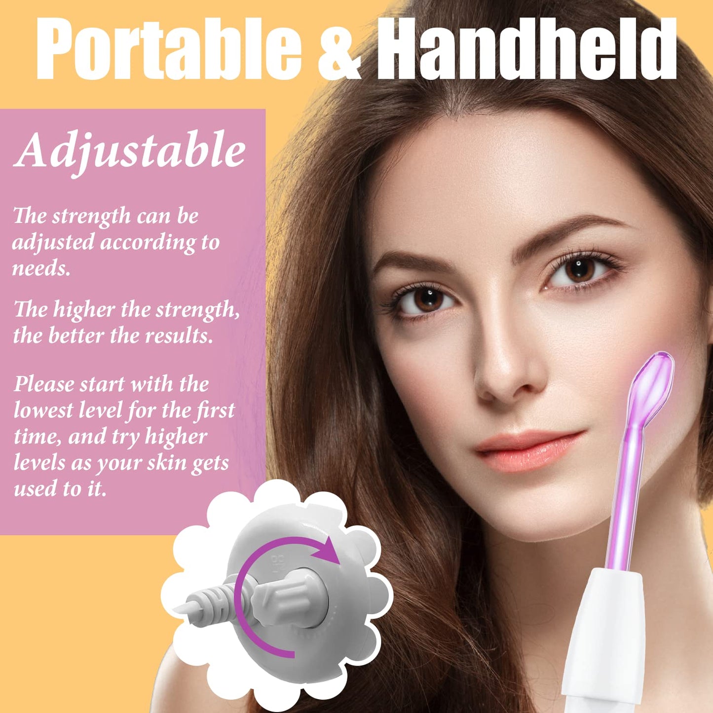 Uaike High Frequency Facial Wand - 6-in-1 Portable Handheld Device with 6 Purple Glass Tubes for Skin, Neck, Body & Hair Care