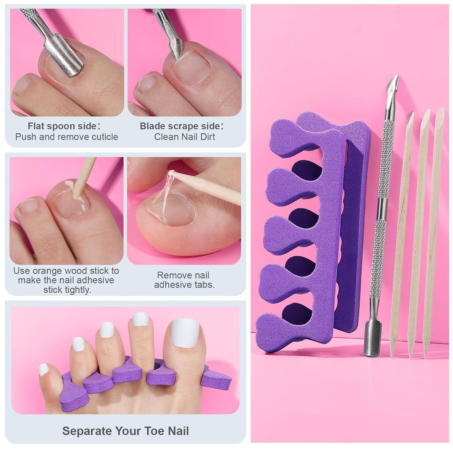 Teenitor White Press-On Toenails - 240 Pcs in 15 Sizes with Nail Glue | Square Fake Toenail Tips
