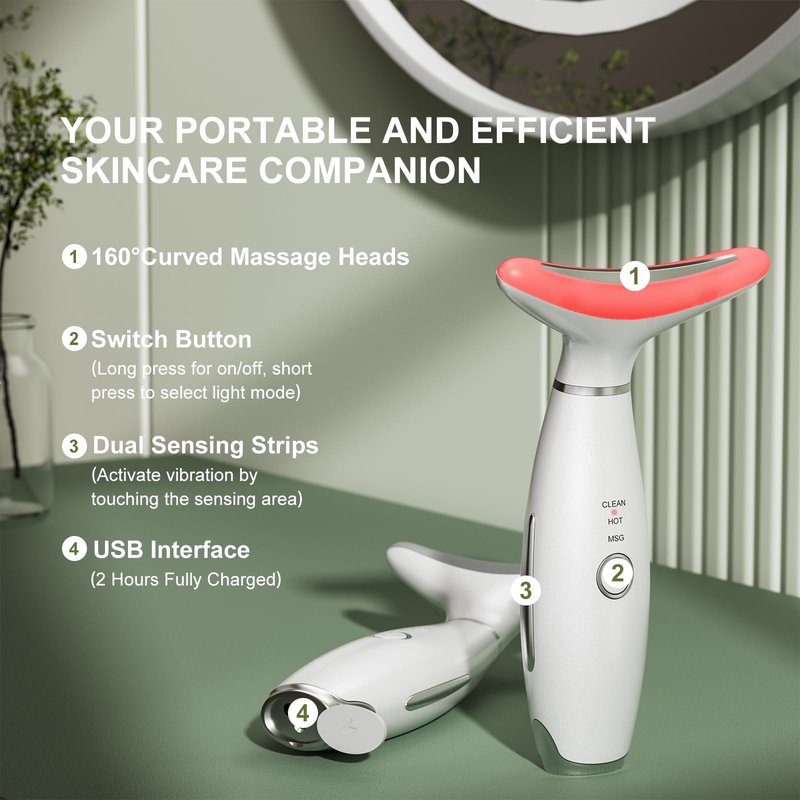 Red Light Therapy for Face, LED Face Massager Tool with Vibraion, Porable Facial Massager for Skin Care at Home, Wrinkle Reducer Face Sculpting Tool，Micro-current Facial Beauty Device(Model AM-810W)