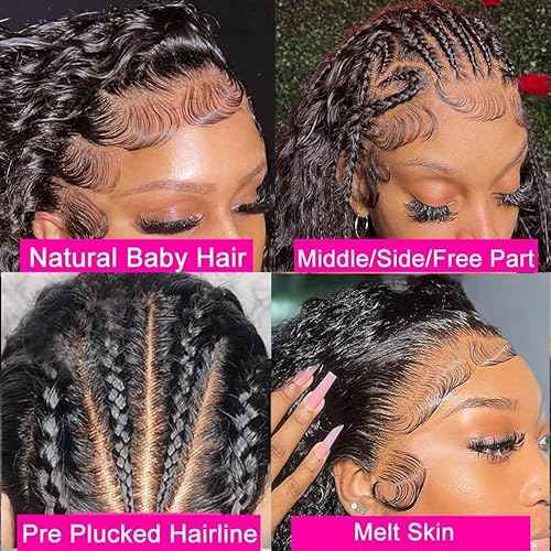 26 Inch 13x6 Deep Wave Lace Front Wigs Human Hair Pre Plucked HD Lace Front Curly Wigs Human Hair 200% Density Glueless Frontal Wigs Human Hair with Black Color