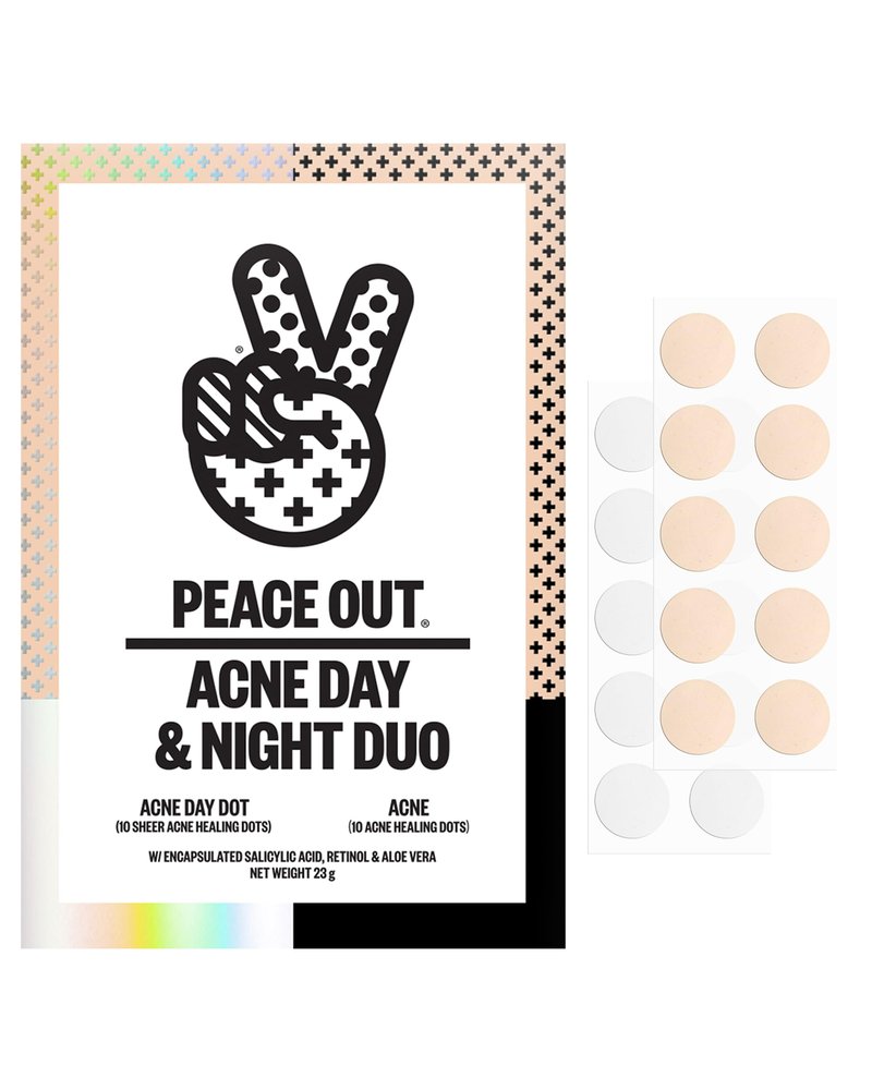 PEACE OUT Acne Day & Night Duo, Invisible Hydrocolloid Pimple Patches for Daytime + Healing Overnight Acne Dots, Clear Blemishes Fast with 2% Salicylic Acid (20 count)